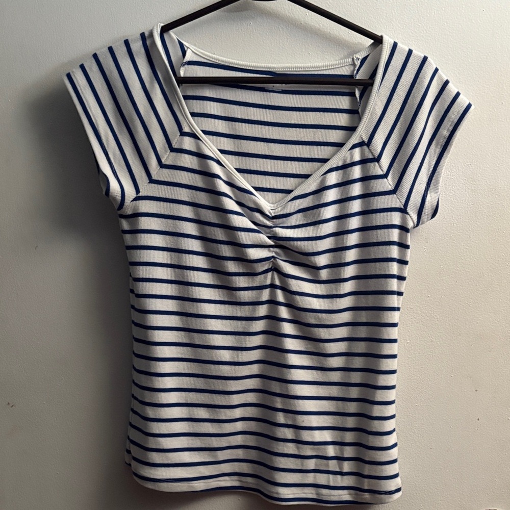 Old Navy Navy and White Striped Short Sleeve Top
